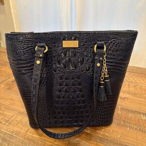 Brahmin Melbourne Croc-Embossed Tote – Navy Blue (Excellent Condition)